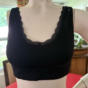 Laura Ashley Black Ribbed Bralette with Lace